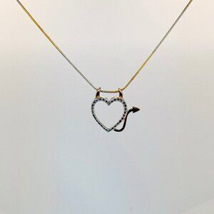 Estate 18in Multi Tone 925 Sterling Silver Devil Heart Necklace 4.6g Unisex Gift